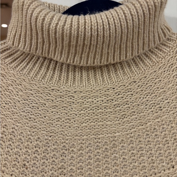 J.Jill Townscape Turtleneck- medium in desert sand. Cotton blend, metallic yoke - Picture 4 of 6